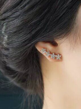 Stunning Shiny Crystal Star Stud Earrings Zodiac Ear Cuff Ear Climbers for Her